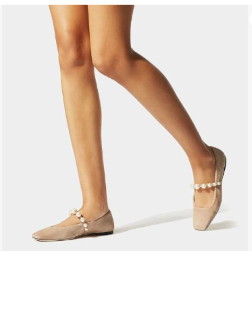 FOWT Nude Square Toe Slip on Flats Pearl Studded Strap Elegant Wedding Pumps